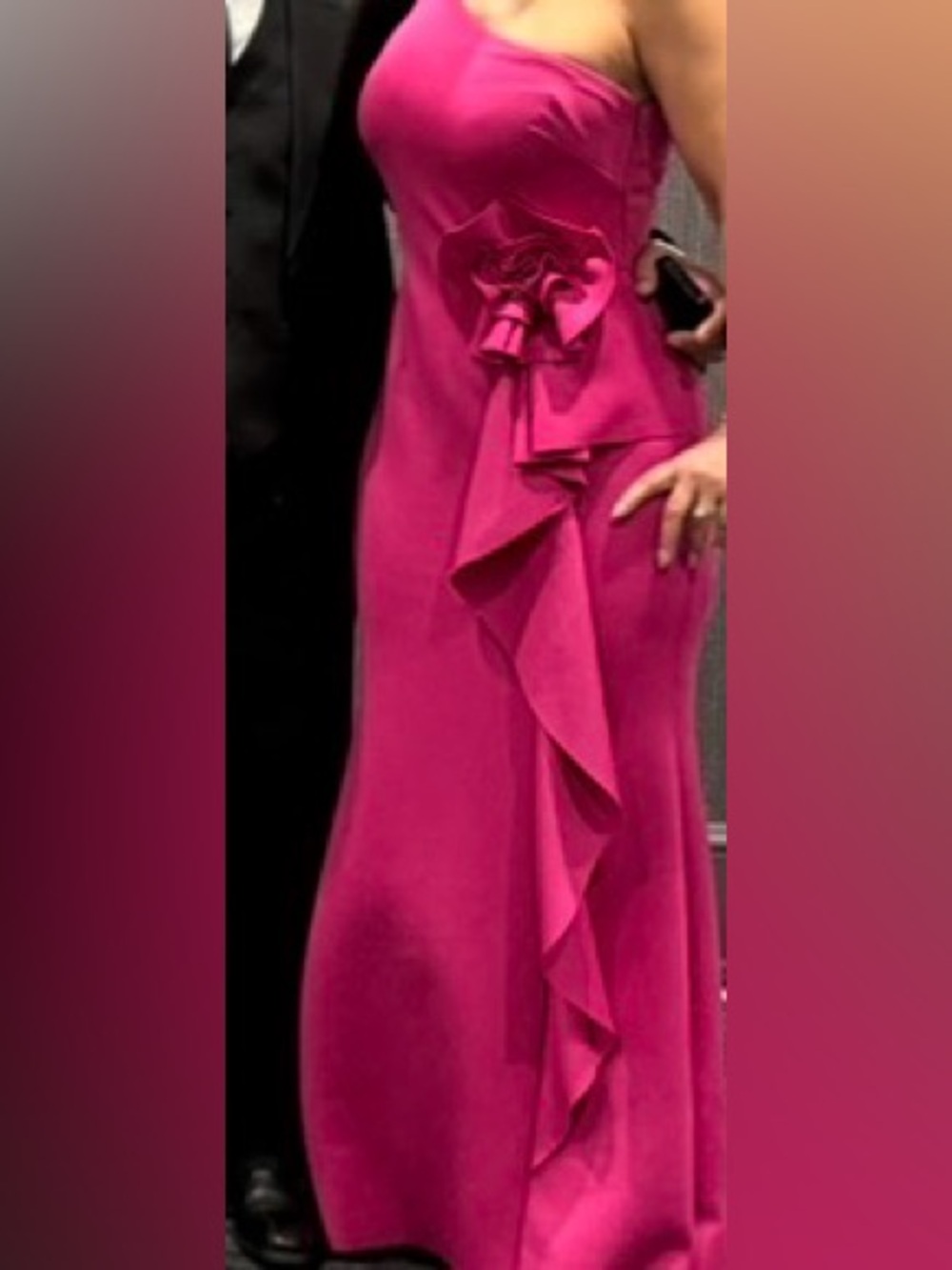 Jessica Howard Hot Pink One-Shoulder Ruffle Gown